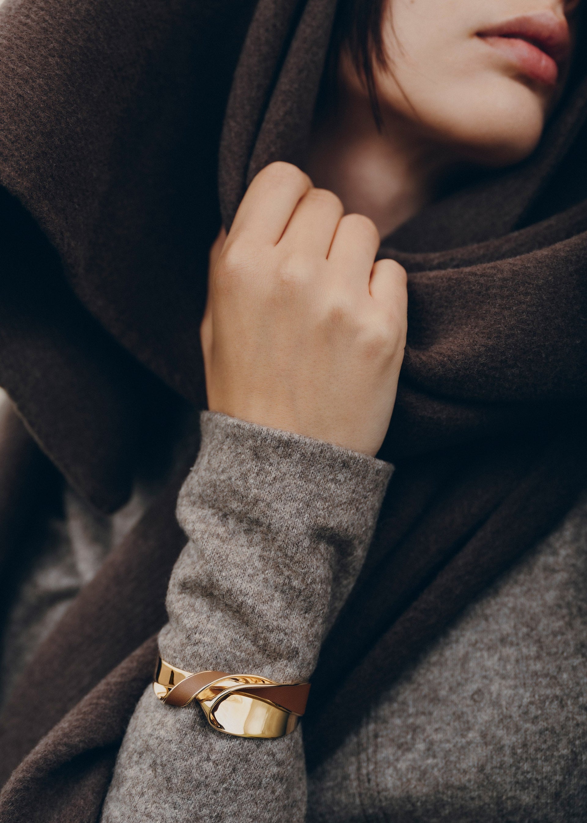 Bracciale aperto Éole - Pelle Cammello