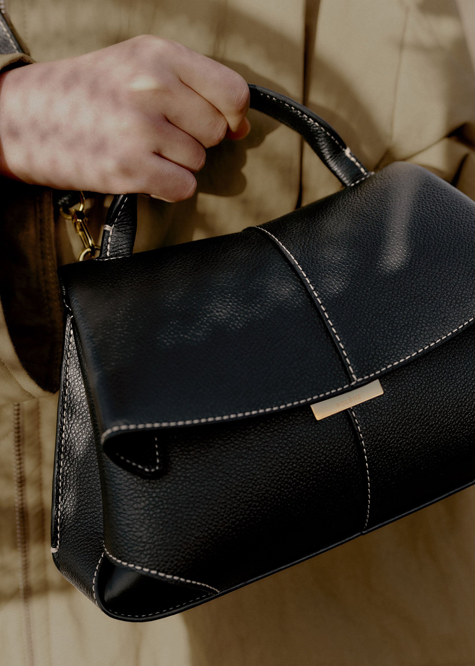 Mokki Mini - Nero Granulata Cuciture Écru