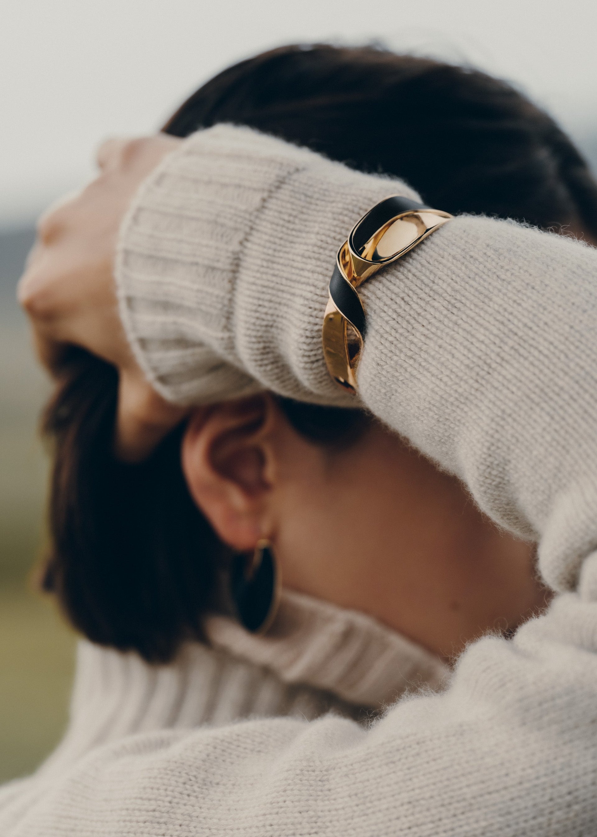 Bracciale aperto Éole - Pelle Nera