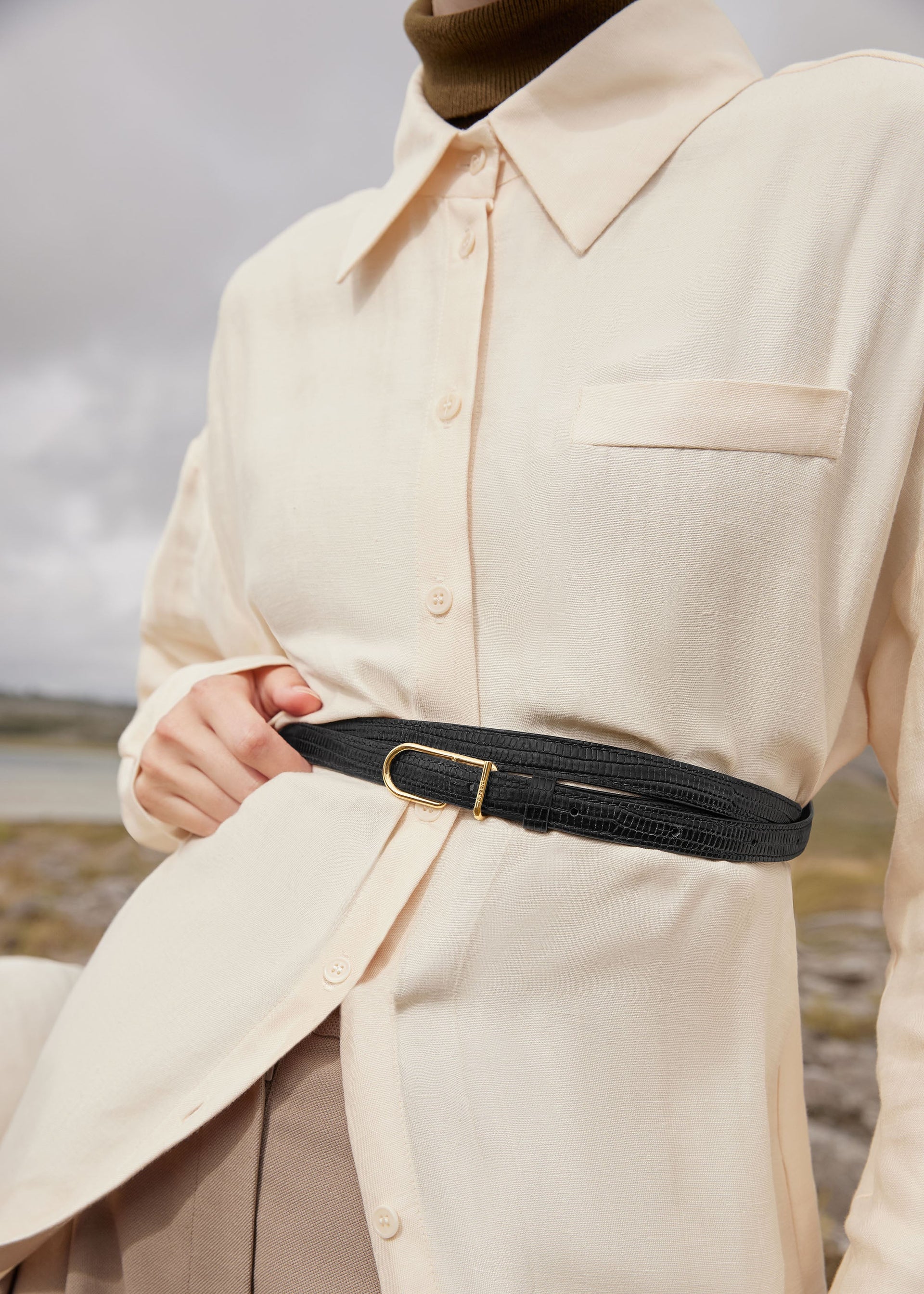 Cintura Sottile - Stampa Lucertola Nera